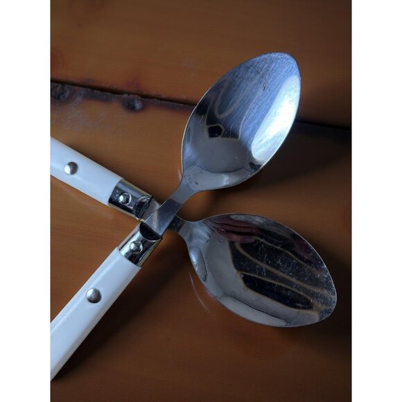 Vintage White Plastic Handle Flatware Set – 14 Pc Stainless Steel Rustic Cabin C - Picture 6 of 12